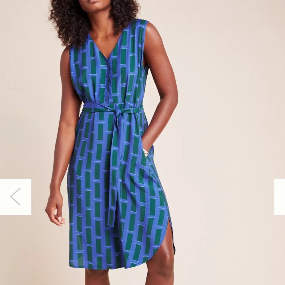 Anthropologie Corey Lynn Calter Marnie Blue Geometric Shirt Dress Sz S Sleevless